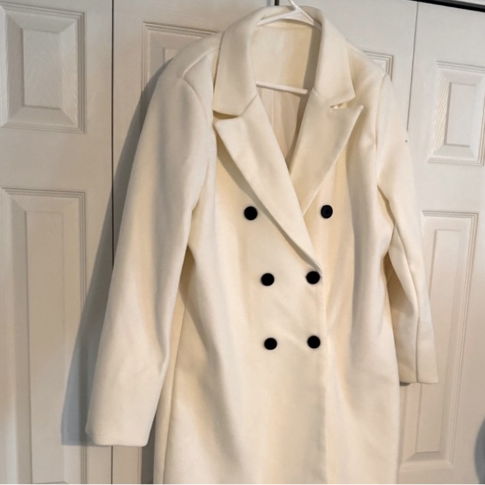 Creme De La Creme Double-Breasted Long Ivory Coat•XXL